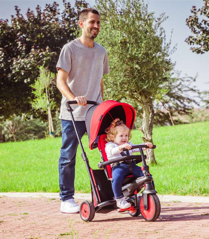 SmarTrike STR3 Plus 5’i 1 Arada Modüler Katlanabilir Bebek Arabası ve Üç Tekerlekli Bebek Bisikleti // Red