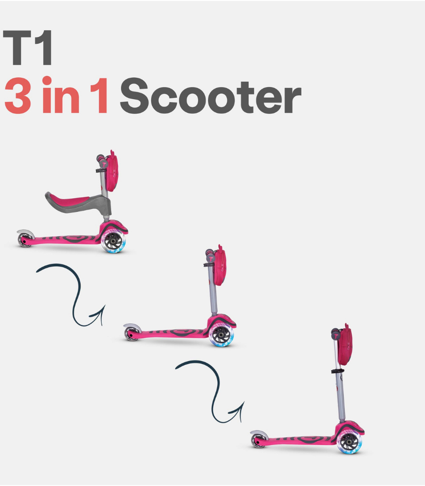 SmarTrike T1 3’ü1 Arada Oturaklı ve Çantalı Çocuk Scooterı (15 Ay - 5 Yaş) // Pink