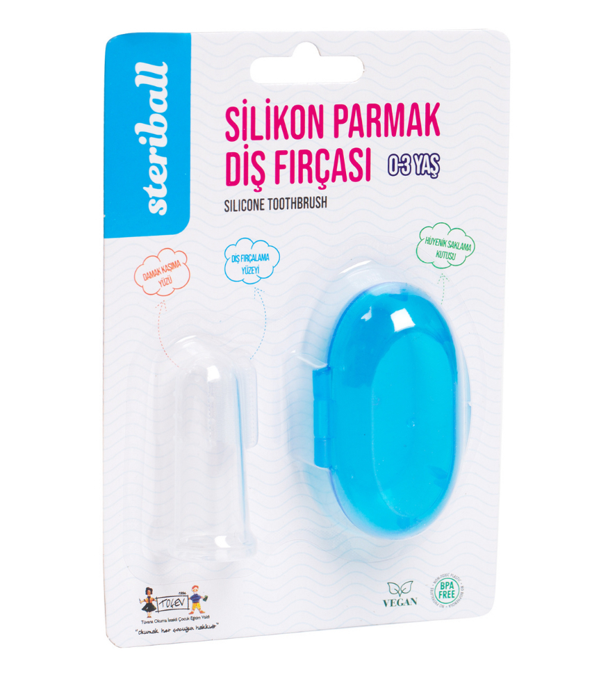 Steriball Bebek Silikon Parmak Diş Fırçası // Mavi
