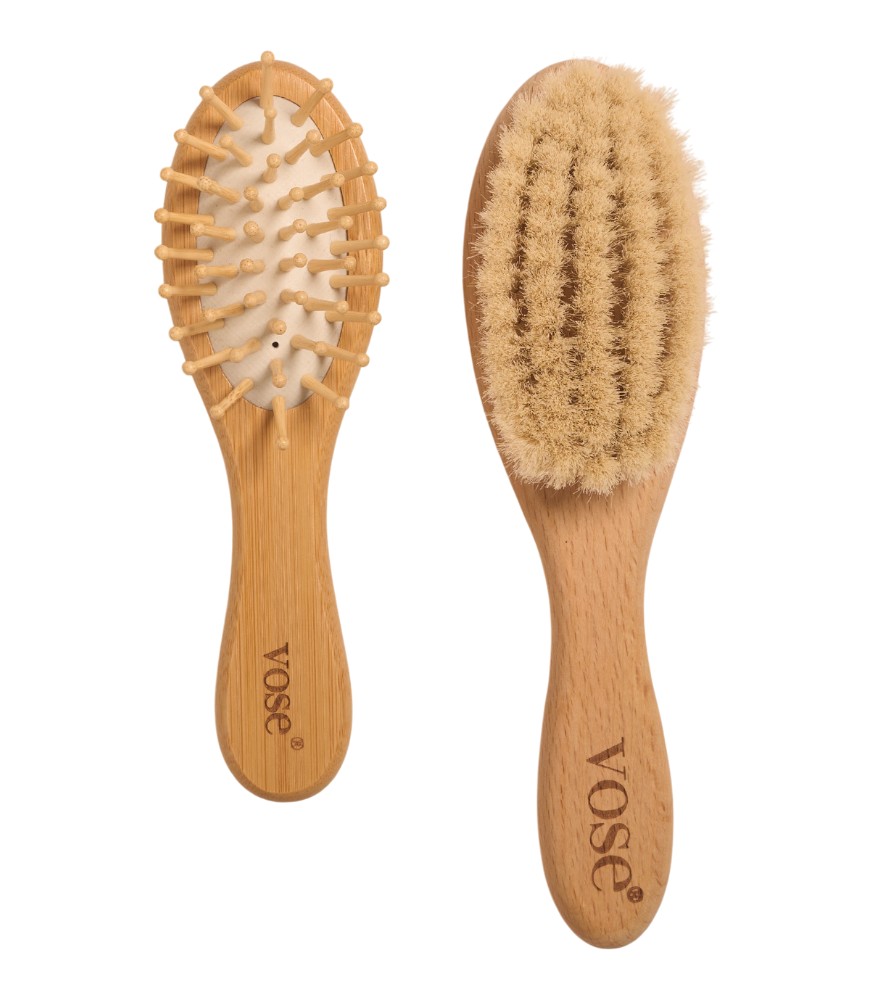 Vose Doğal Ahşap Bebek Saç Fırçası & Bambu Saç Fırçası