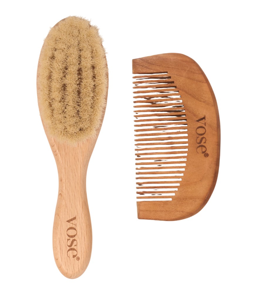 Vose Doğal Ke&ccedil;i Kılı Ahşap Fır&ccedil;a & Tarak Set